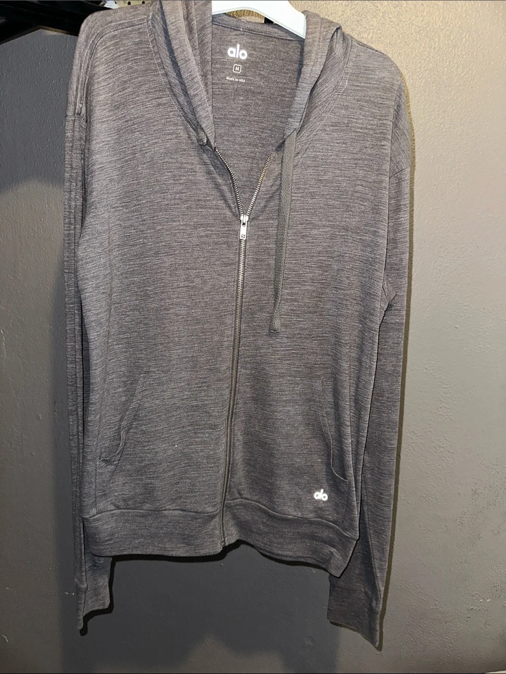 ALO Yoga Gray Full-Zip Hooded Sweater